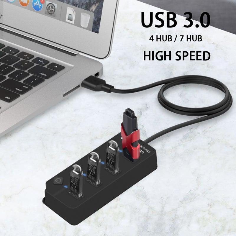 Usb Hub 3.0 High Speed 4 Port Splitter Onoff Switch With Adapter For Macbook Laptop Pc