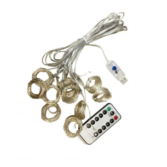 3X3m Usb Remote Control Copper Wire Curtain String Lights 300 Leds Multicolour