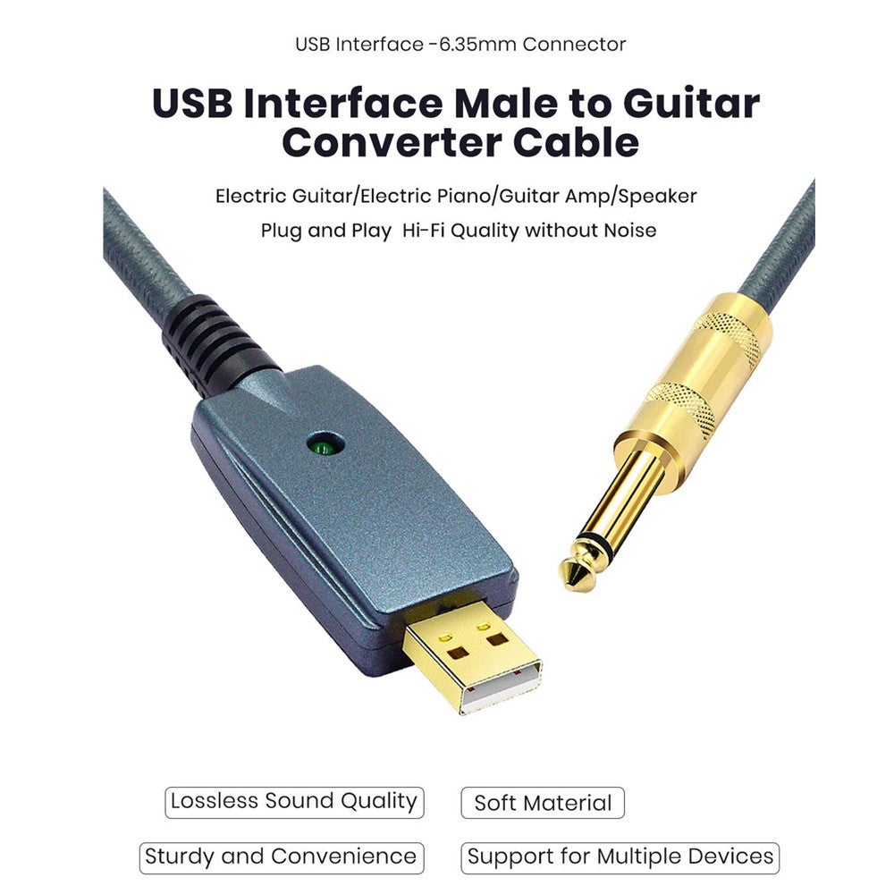 Usb To Guitar Cable Interface Male 6.35Mm Jack Electric Accessories Audio Connector Cord Adapter For Instrument 3M