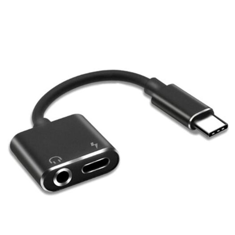 Usb Type C To 3.5Mm Splitter Adapter Audio Jack Connect Headphone Earphone Black
