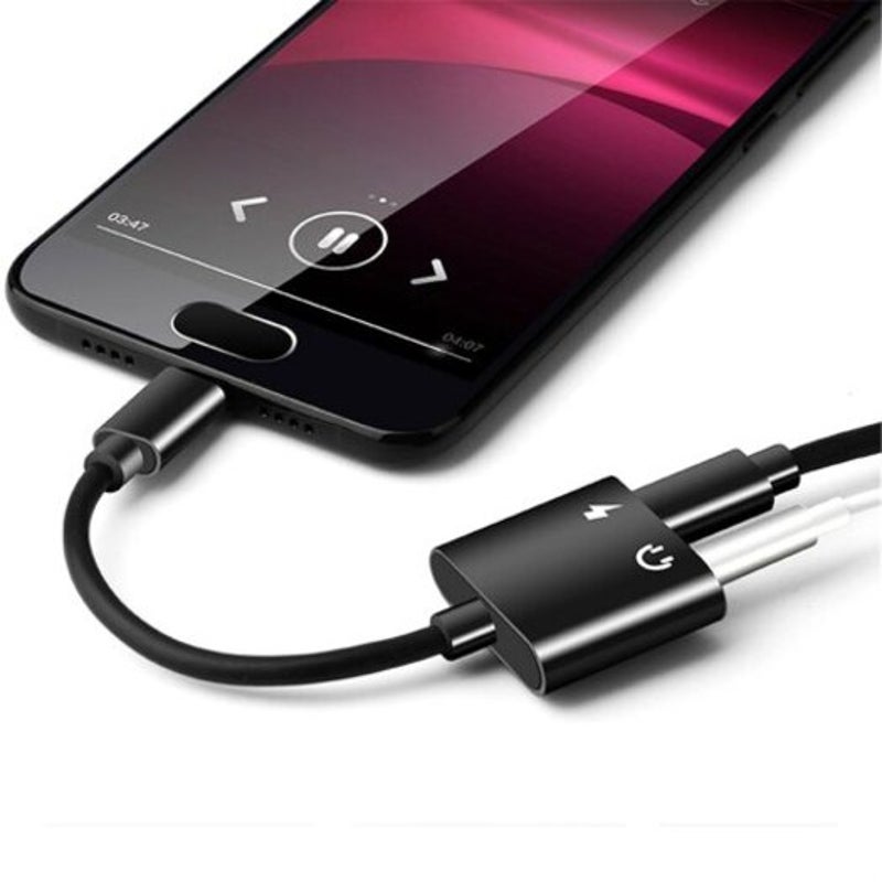 Usb Type C To 3.5Mm Splitter Adapter Audio Jack Connect Headphone Earphone Black