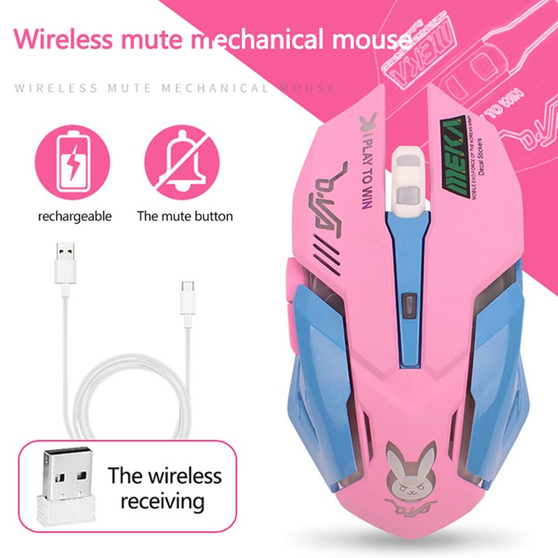 Usb Wireless Gaming Mouse Pink Computer Professional E Sports 2400Dpi Colorful Backlit Silent For Lol Data Laptop Pc