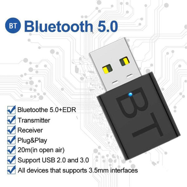Usb Bluetooth Adapter 5.0 Dongle For Laptop Pc Headphone Car 2 In 1 Wireless Aux Audio Transmitter Receiver