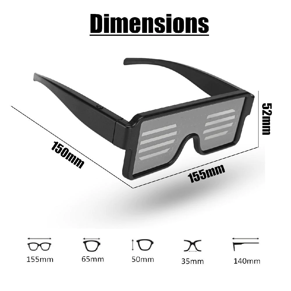 Usb Rechargeable Dynamic Led Light Up 8 Patterns Party Luminous Eyeglasses