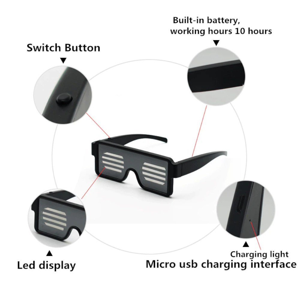 Usb Rechargeable Dynamic Led Light Up 8 Patterns Party Luminous Eyeglasses