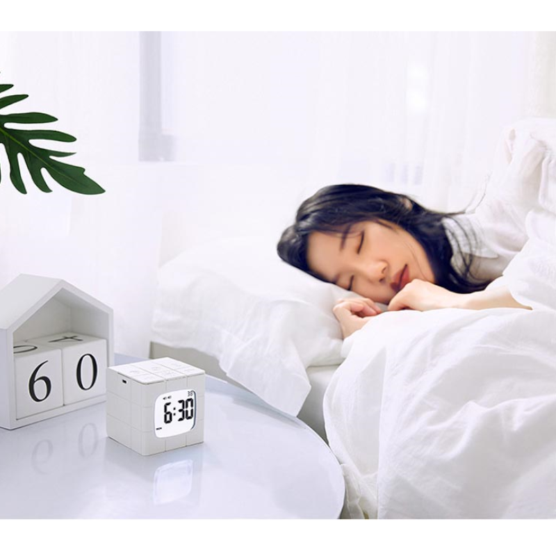 Usb Charging Voice Control Alarm Clock Cube Led Night Light