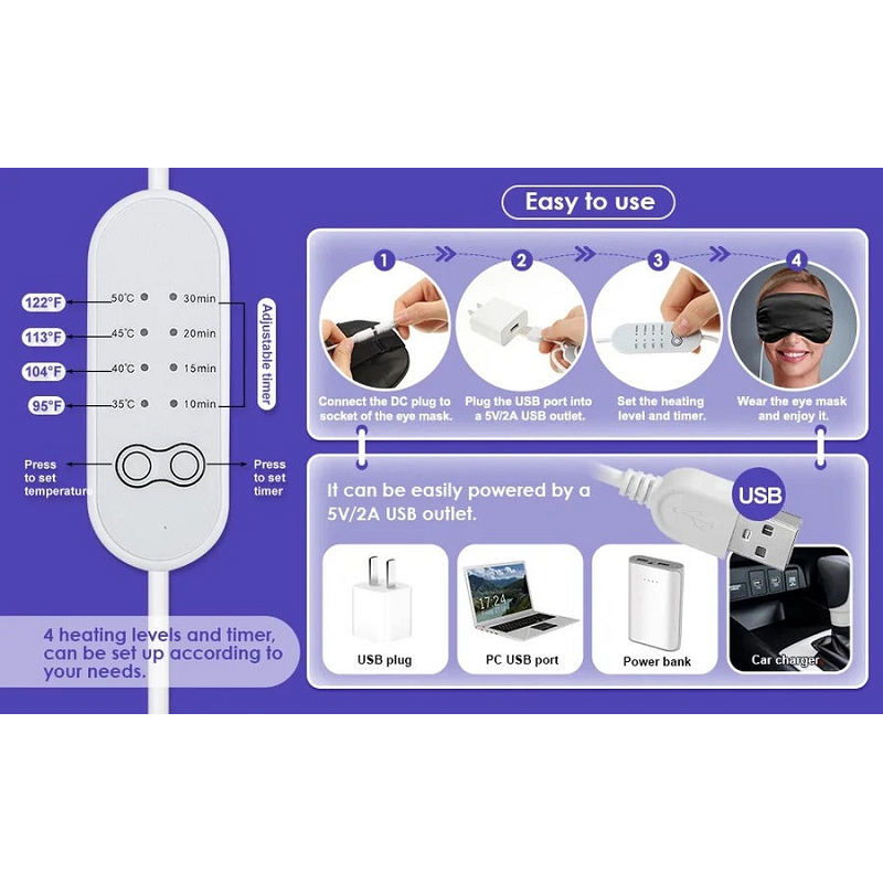 Usb Heated Eye Mask Reusable Silk Steaming Massager For Sleeping Puffiness Anti Dark Circle Patch Care