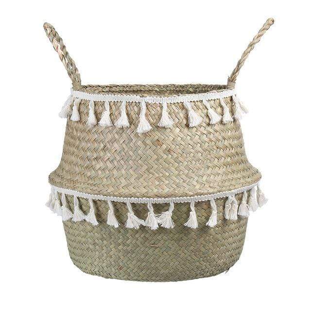 Boho Decor Wicker Storage Hand Woven Rattan Basket Foldable With Handle