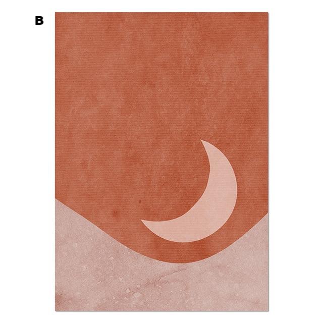 Celestial Canvas Abstract Lanscape Sun Moon Prints