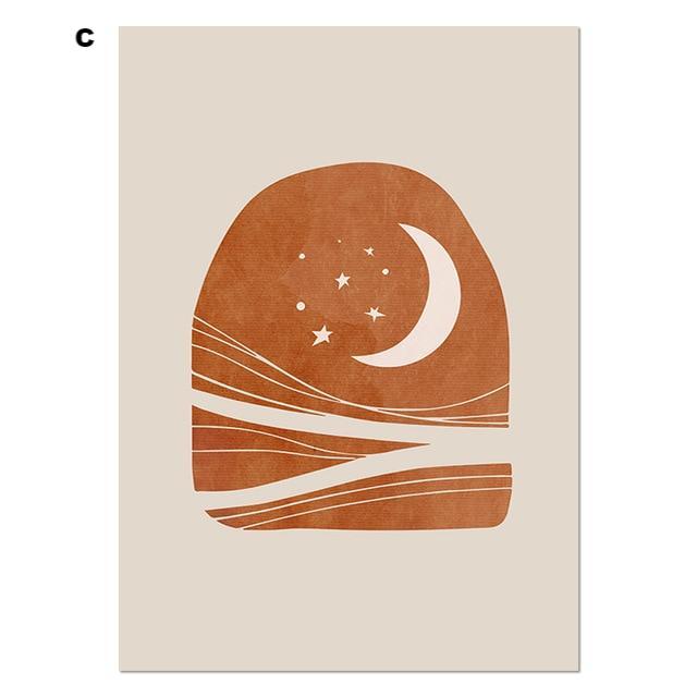 Celestial Canvas Abstract Lanscape Sun Moon Prints