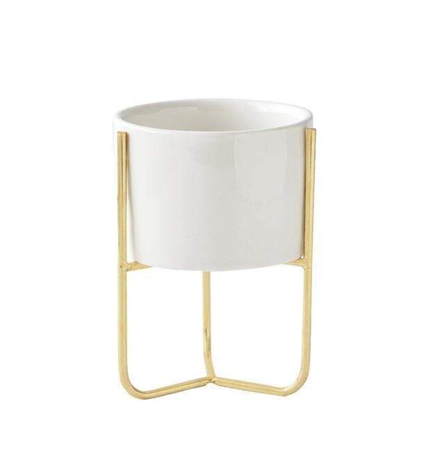 Ceramic Trinity Pot On Metal Plant Stand Nordic Home Decor