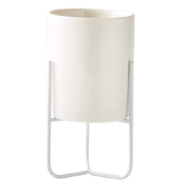 Ceramic Trinity Pot On Metal Plant Stand Nordic Home Decor