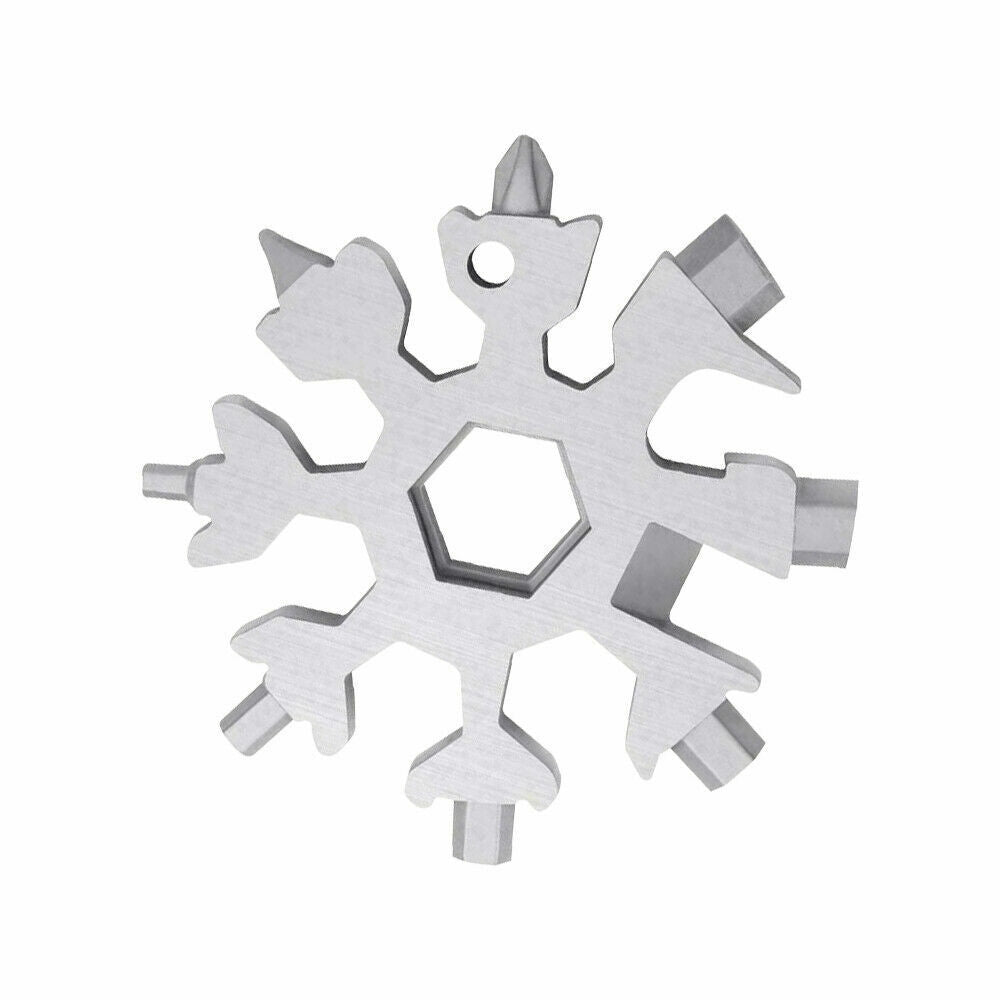 18 In Multi-Tool Snowflake Bottle Opener Stainless Keychain Wrench Screwdriver Silver