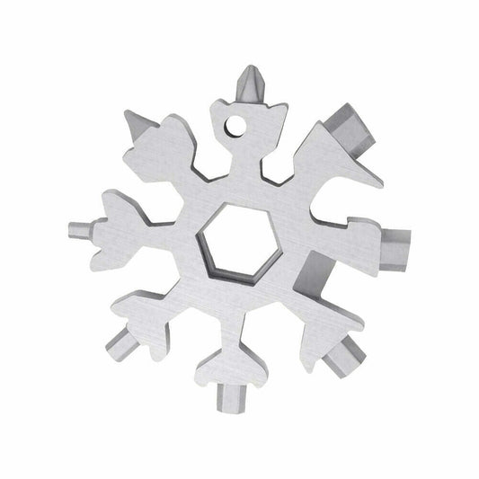 18 In Multi-Tool Snowflake Bottle Opener Stainless Keychain Wrench Screwdriver Silver
