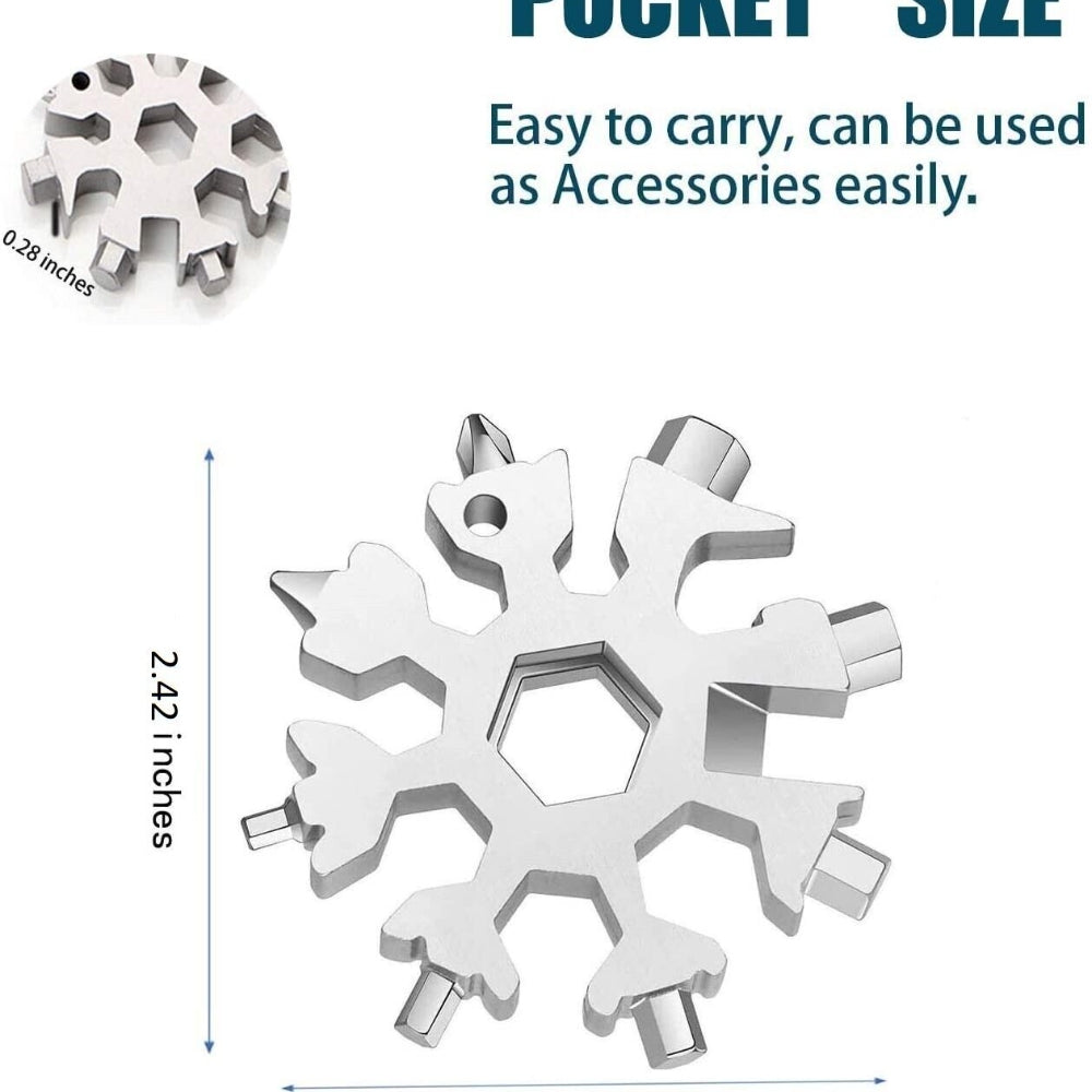 18 In Multi-Tool Snowflake Bottle Opener Stainless Keychain Wrench Screwdriver Silver