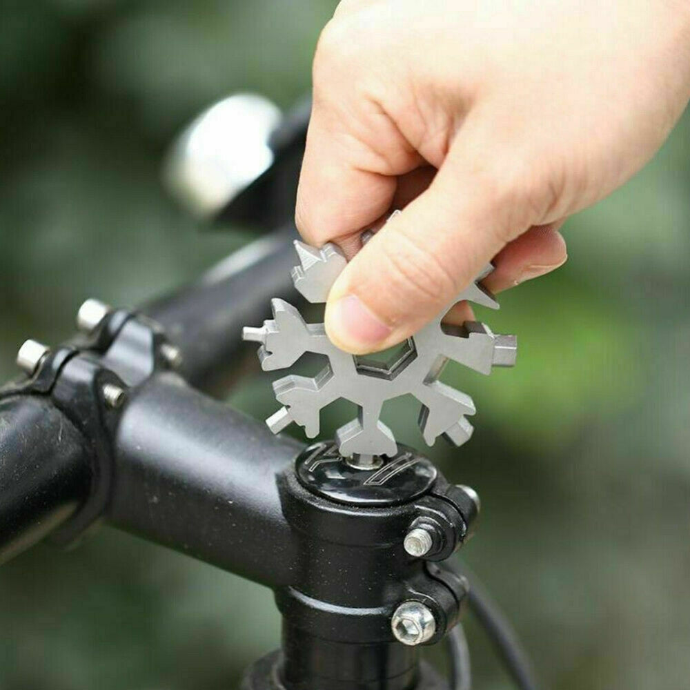 18 In Multi-Tool Snowflake Bottle Opener Stainless Keychain Wrench Screwdriver Silver