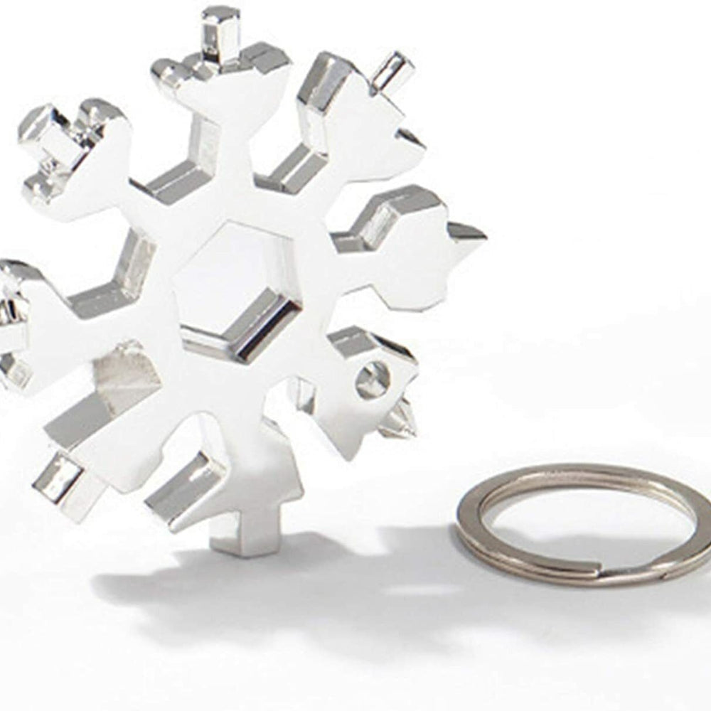 18 In Multi-Tool Snowflake Bottle Opener Stainless Keychain Wrench Screwdriver Silver