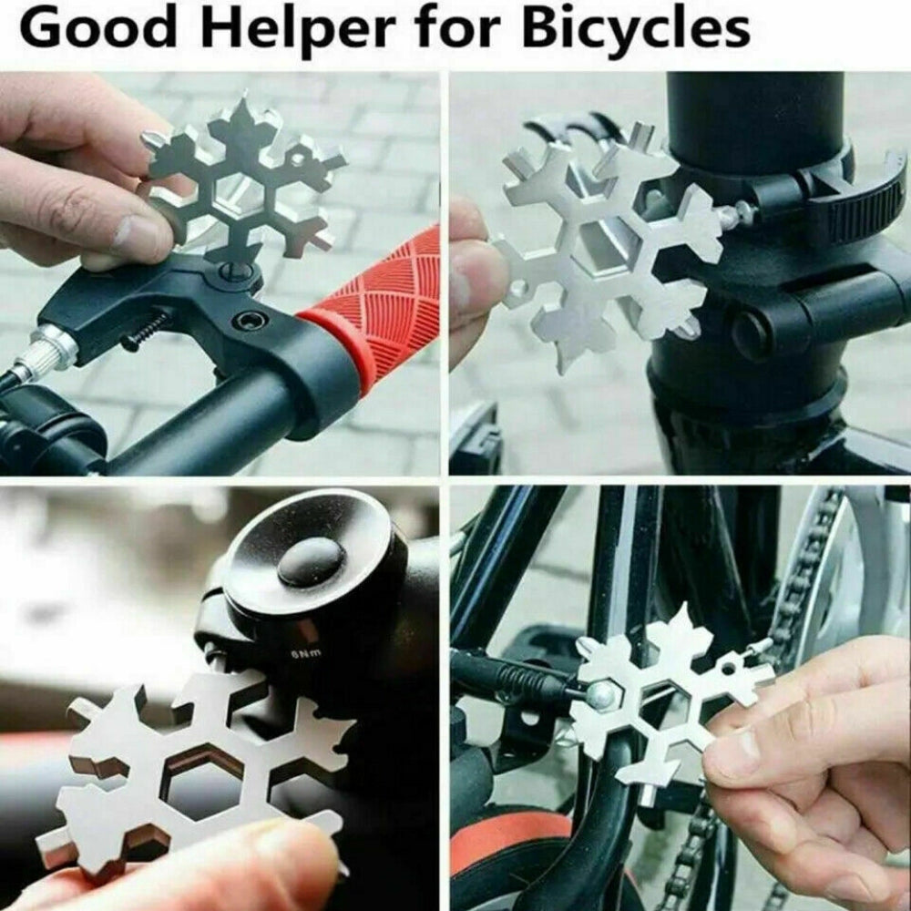 18 In Multi-Tool Snowflake Bottle Opener Stainless Keychain Wrench Screwdriver Silver