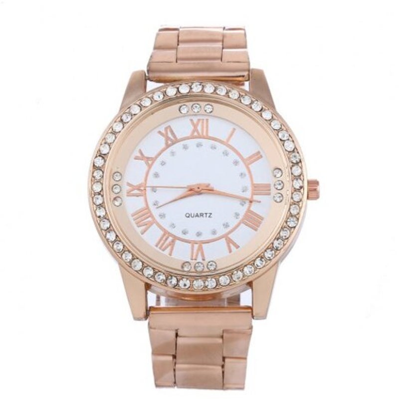 V5 Men Fashion Diamond Roman Scale Stainless Steel Quartz Watch Multi B