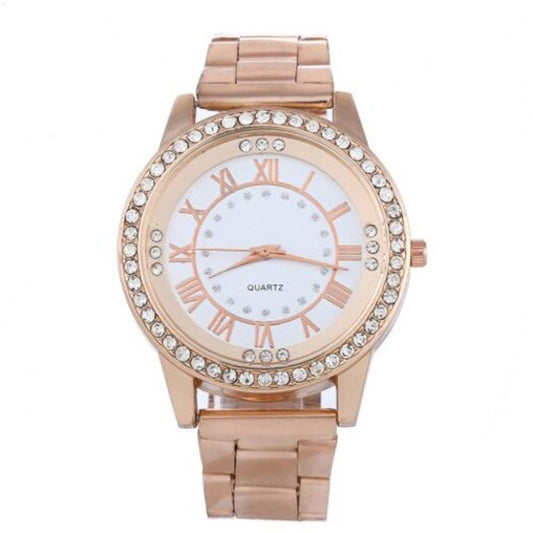 V5 Men Fashion Diamond Roman Scale Stainless Steel Quartz Watch Multi B