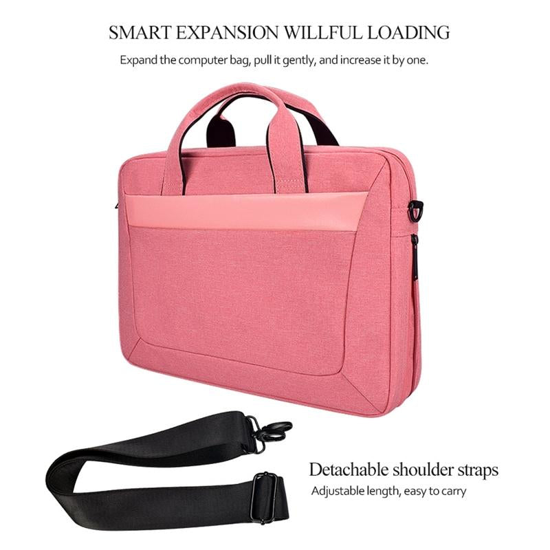Expandable Laptop Bag - Waterproof Oxford Cloth Detachable Shoulder Strap Pink