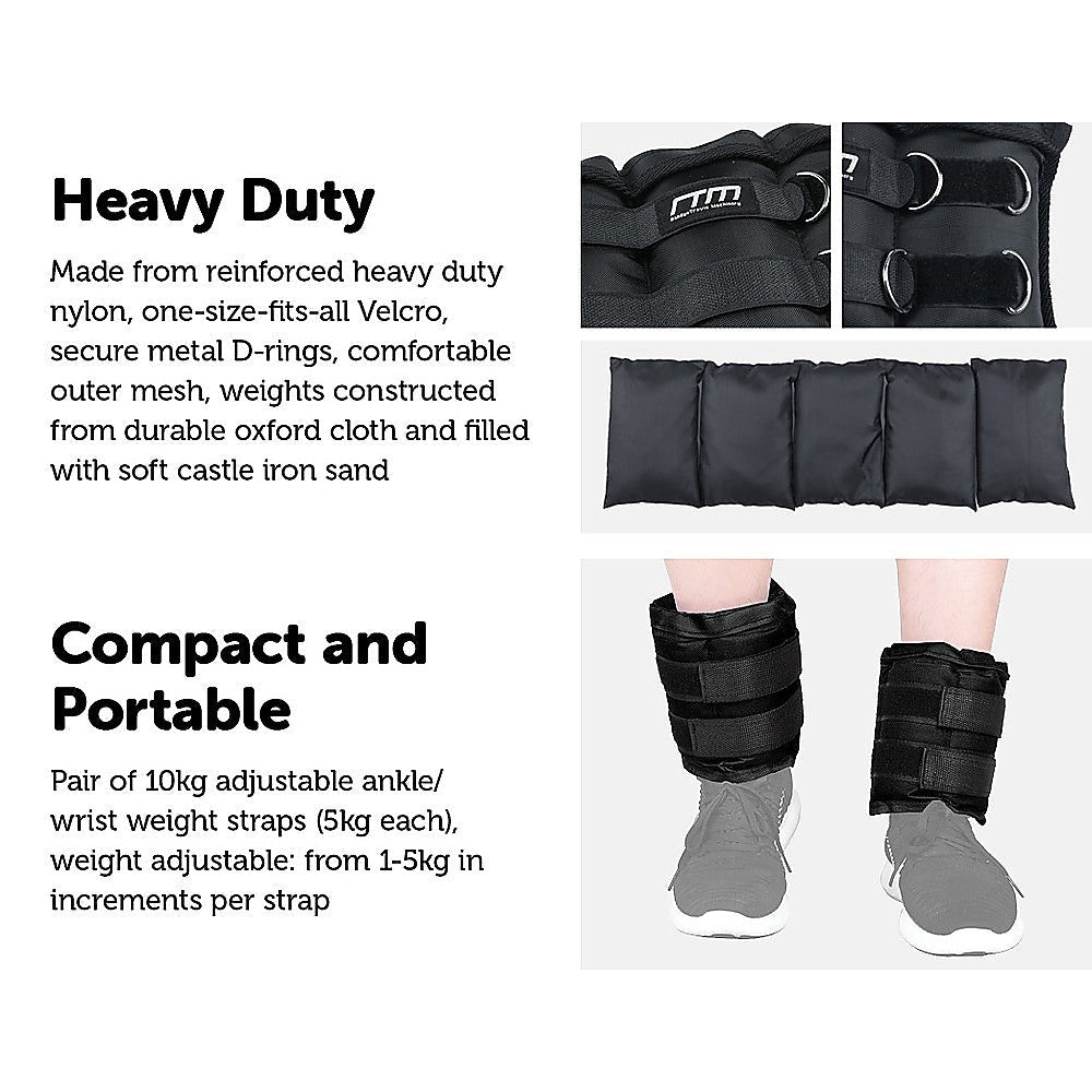 Randy & Travis Machinery 10Kg Ankle/Wrist Weight Straps
