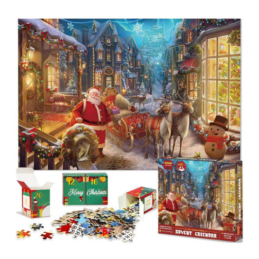 Elosung Christmas Advent Calendar 1008 Piece Puzzle | Santa's Village Holiday Countdown Gl 117