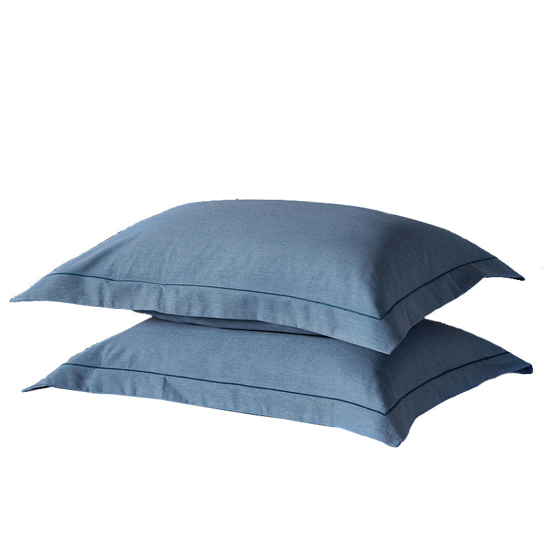 Blue Pure Cotton Flannel Pillowcase Set Soft Thickened Solid Color Pair 48X74cm