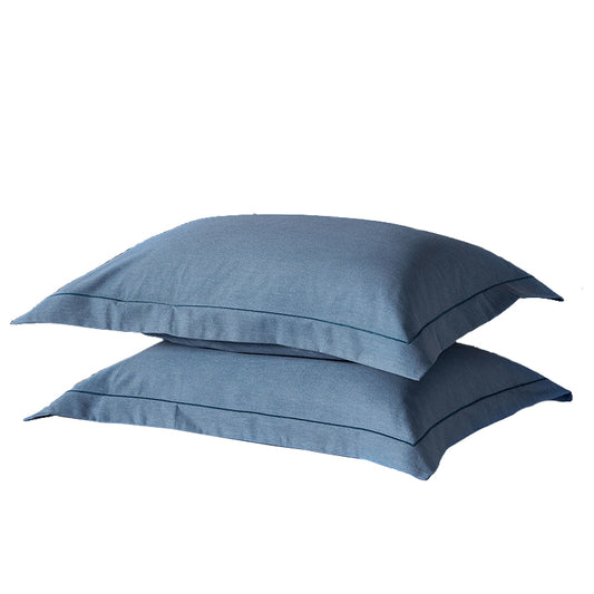 Blue Pure Cotton Flannel Pillowcase Set Soft Thickened Solid Color Pair 48X74cm