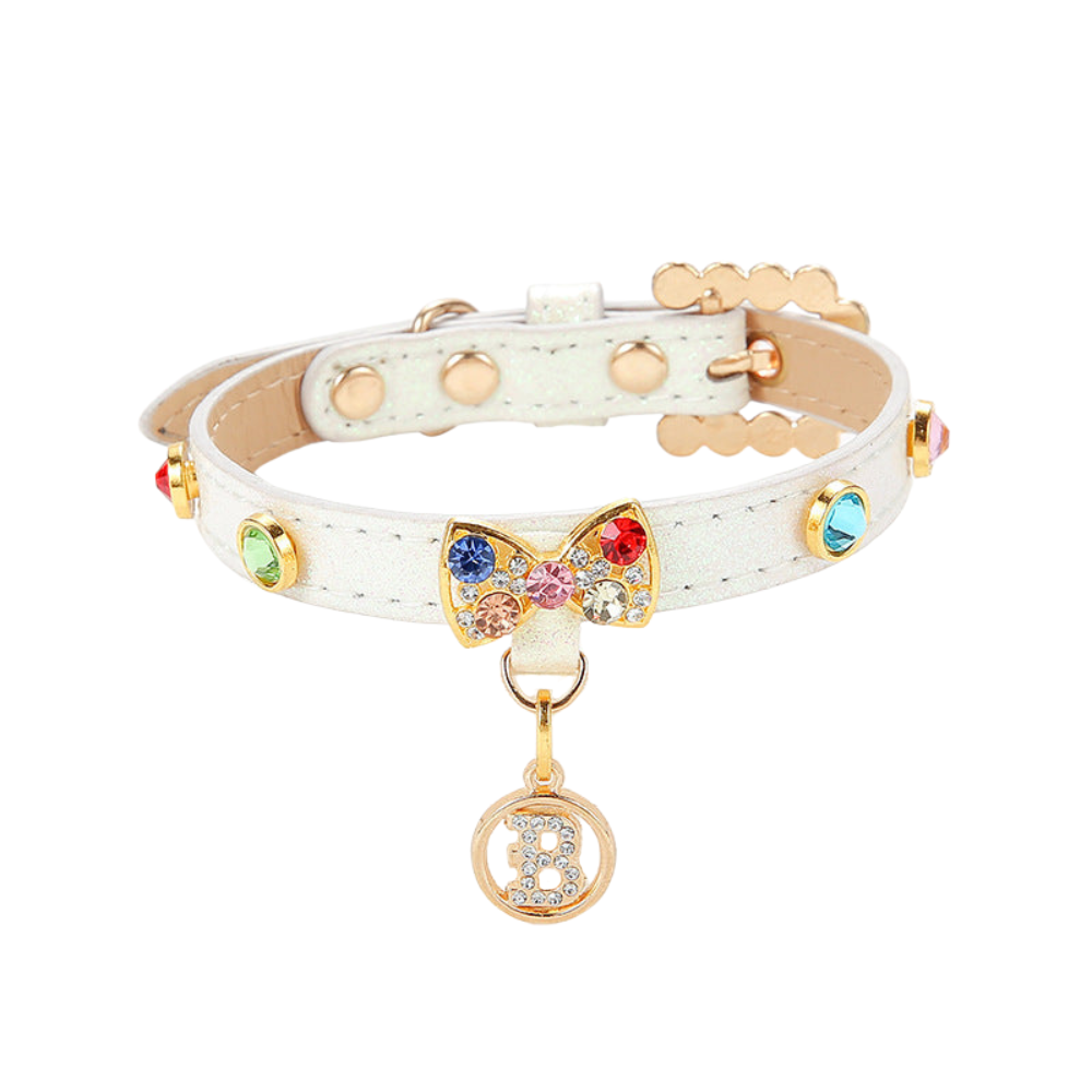 Elosung Rhinestone Bow Cat Collar Set Adjustable Sparkly Pet Accessory