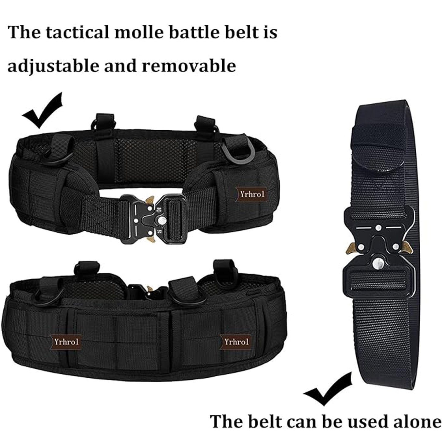 Black Tactical Battle Belt Set Padded Molle Outer & Nylon Inner