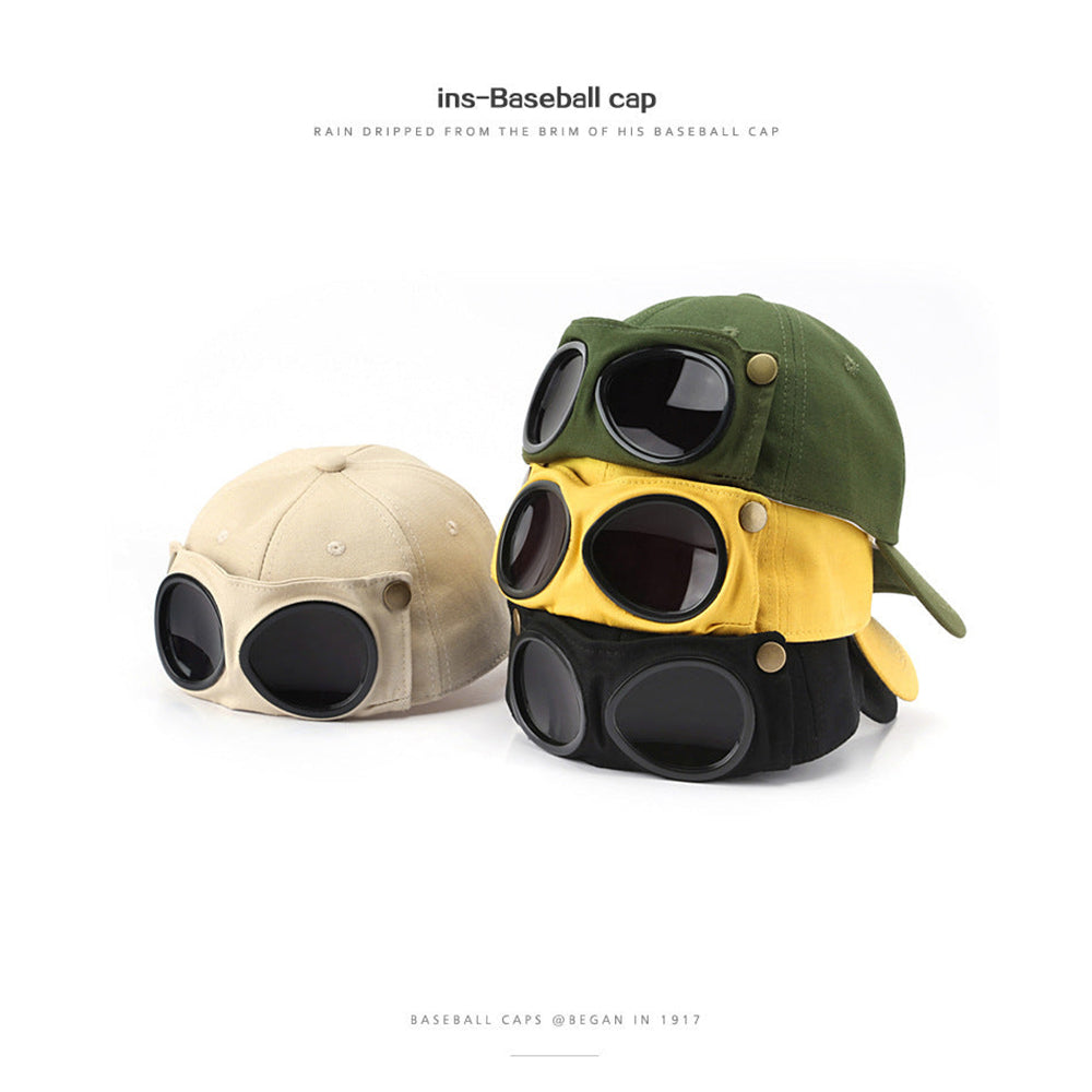 Beige Stylish Aviator Goggle Baseball Cap Unisex Outdoor Cotton Sun Hat