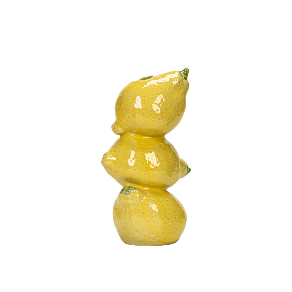 Yellow Zesty Stacked Lemon Ceramic Vase Cheerful Nordic Tabletop Decor