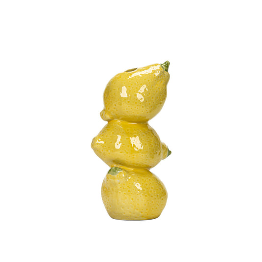 Yellow Zesty Stacked Lemon Ceramic Vase Cheerful Nordic Tabletop Decor