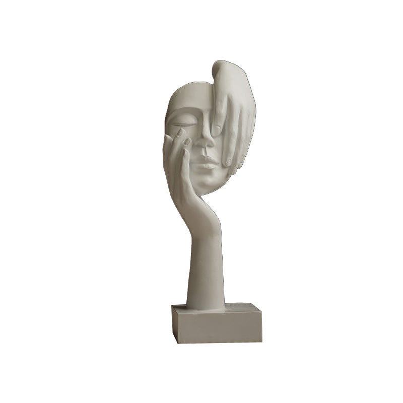 White Style 3 Elegant Abstract Face Sculpture - Modern Resin Art Figurine Hand & Mask Home Decor Accent