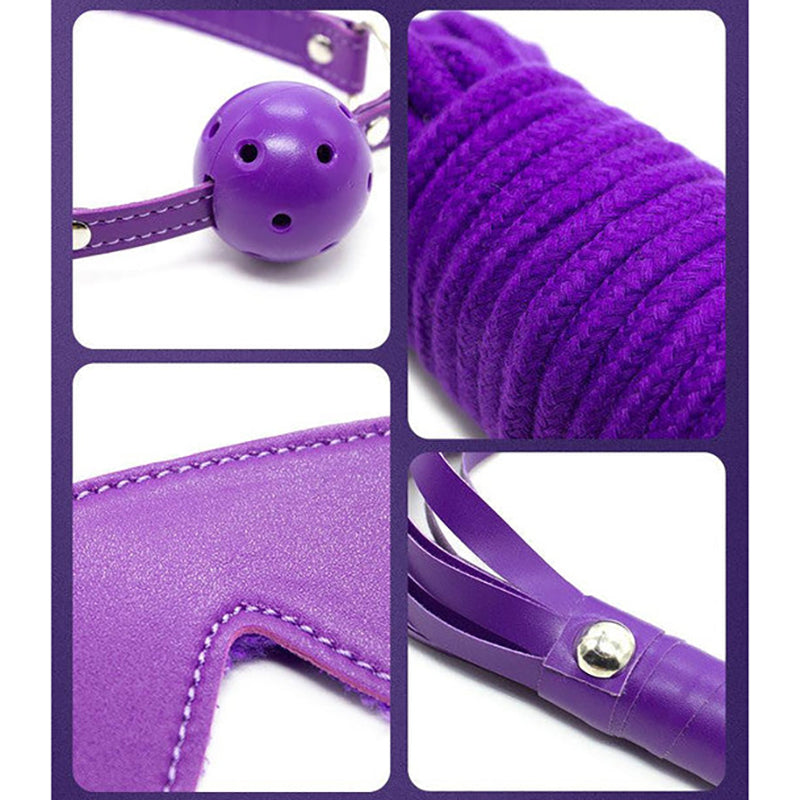 10-Piece Plush Lined Adjustable Restraint Kit With Rope & Accessories For Couples Pink