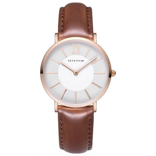 Va 3602 Simple Casual Strip Scale Women's Belt Quartz Watch Brown