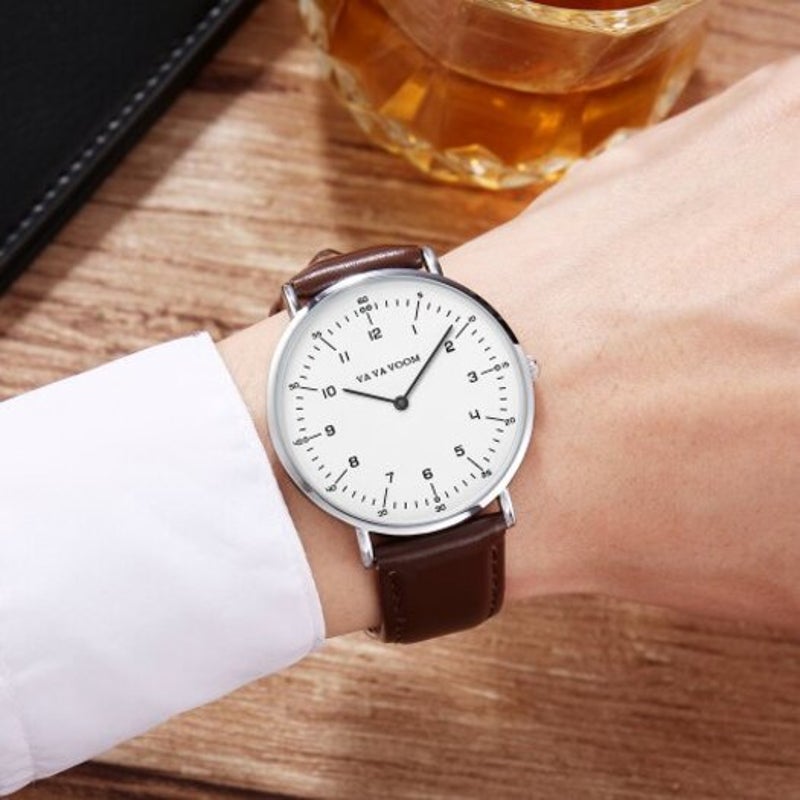 Veile Studios Fashion Trend Simple Ultra Thin Men's Belt Quartz Watch Puce