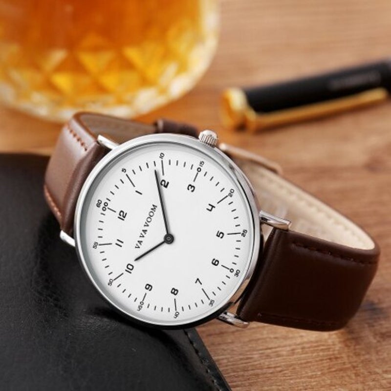Veile Studios Fashion Trend Simple Ultra Thin Men's Belt Quartz Watch Puce