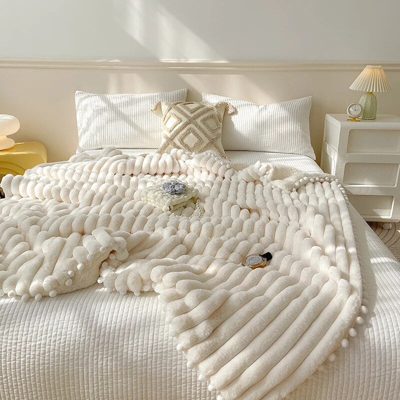 Blanket Cream White Tuscan Faux Rabbit Fur Weighted 120X150cm