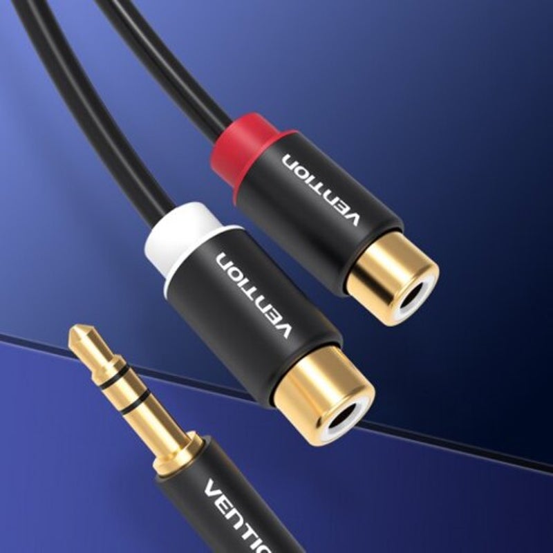 Vab R02 3.5Mm Male To 2Rca Female Stereo Audio Adapter Cable Black