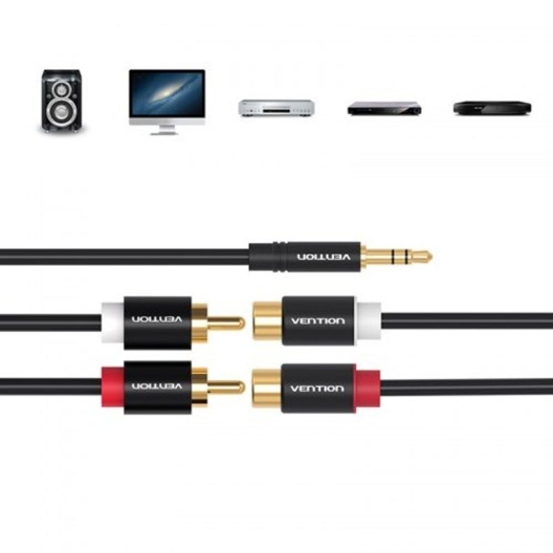 Vab R02 3.5Mm Male To 2Rca Female Stereo Audio Adapter Cable Black