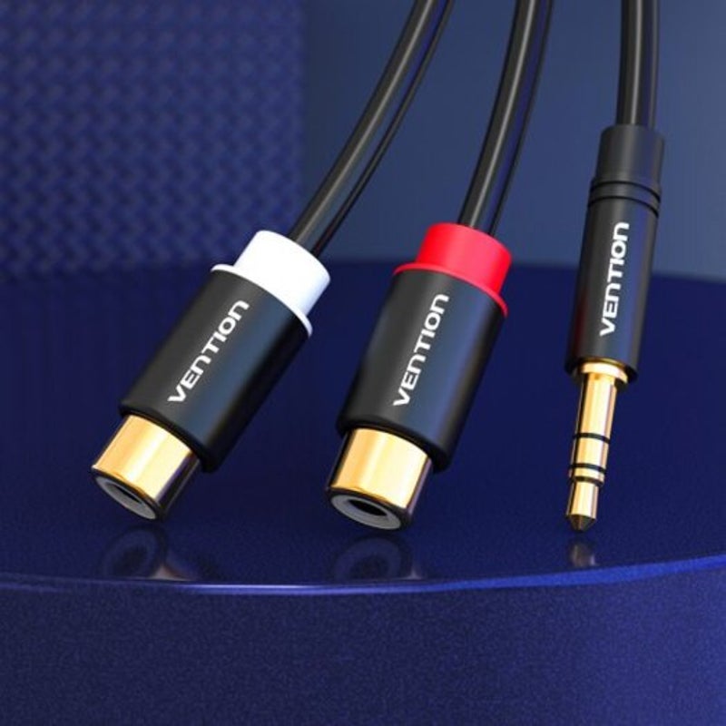 Vab R02 3.5Mm Male To 2Rca Female Stereo Audio Adapter Cable Black