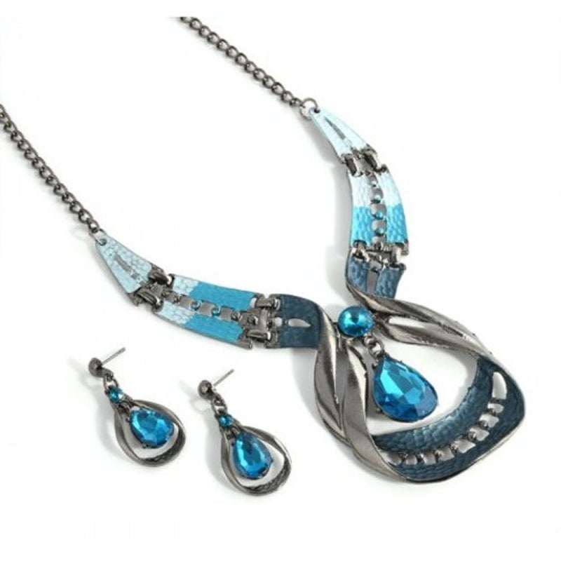 Veile Studios Blue Water Drop Earrings Necklace Set Dodger