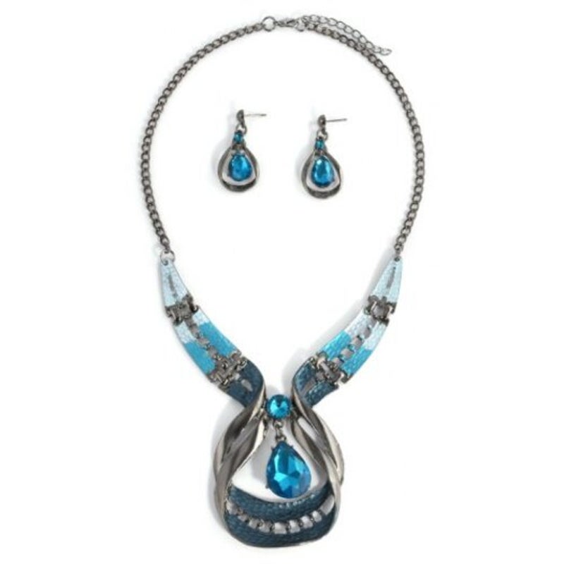 Veile Studios Blue Water Drop Earrings Necklace Set Dodger