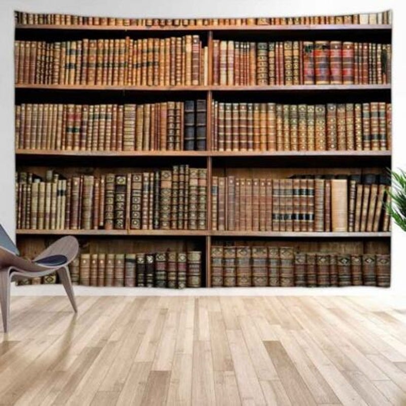 Vintage Bookshelf Digital Printing Tapestry Multi A W59 X L51 Inch