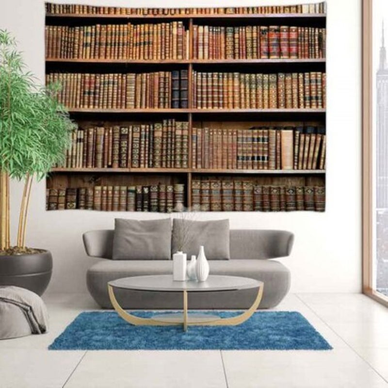 Vintage Bookshelf Digital Printing Tapestry Multi A W59 X L51 Inch