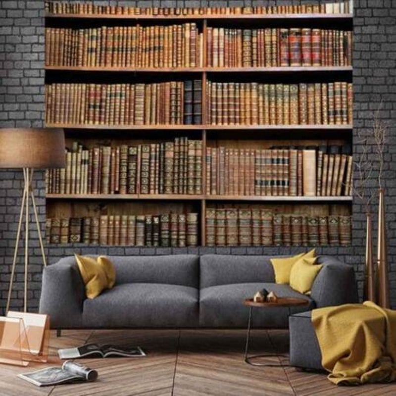 Vintage Bookshelf Digital Printing Tapestry Multi A W59 X L51 Inch