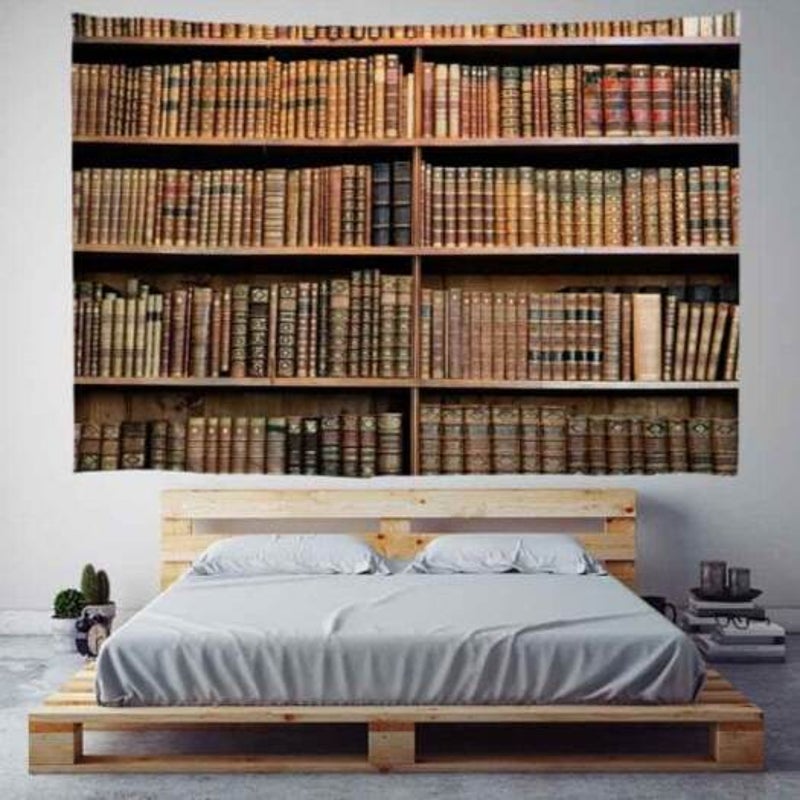 Vintage Bookshelf Digital Printing Tapestry Multi A W59 X L51 Inch