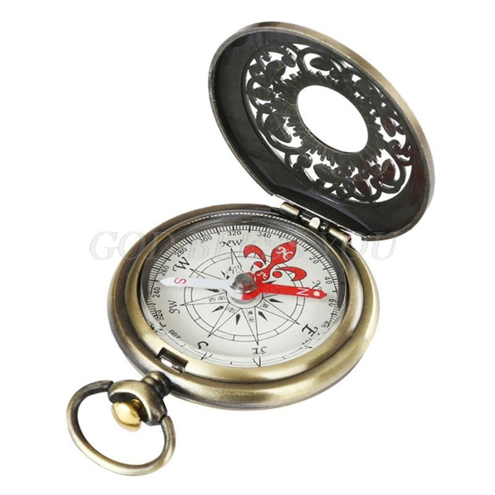 Vintage Bronze Compass Pocket Watch Design Outdoor Hiking Navigation Kid Gift Retro Metal Portable Ping